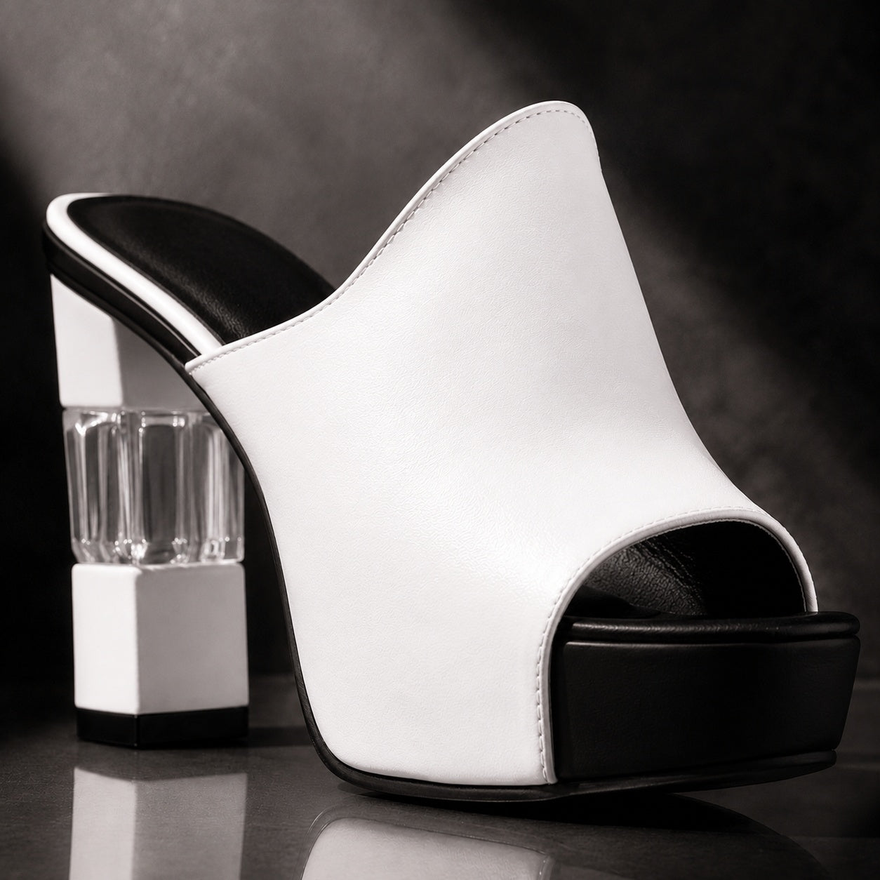 Peep Toe High Heel Mules