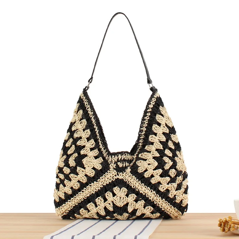 Boho Straw Woven Tote Bag