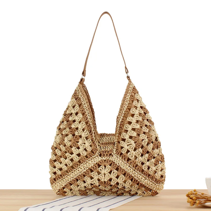 Boho Straw Woven Tote Bag