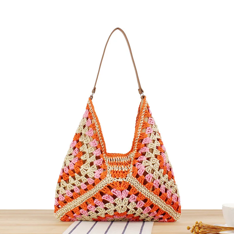 Boho Straw Woven Tote Bag