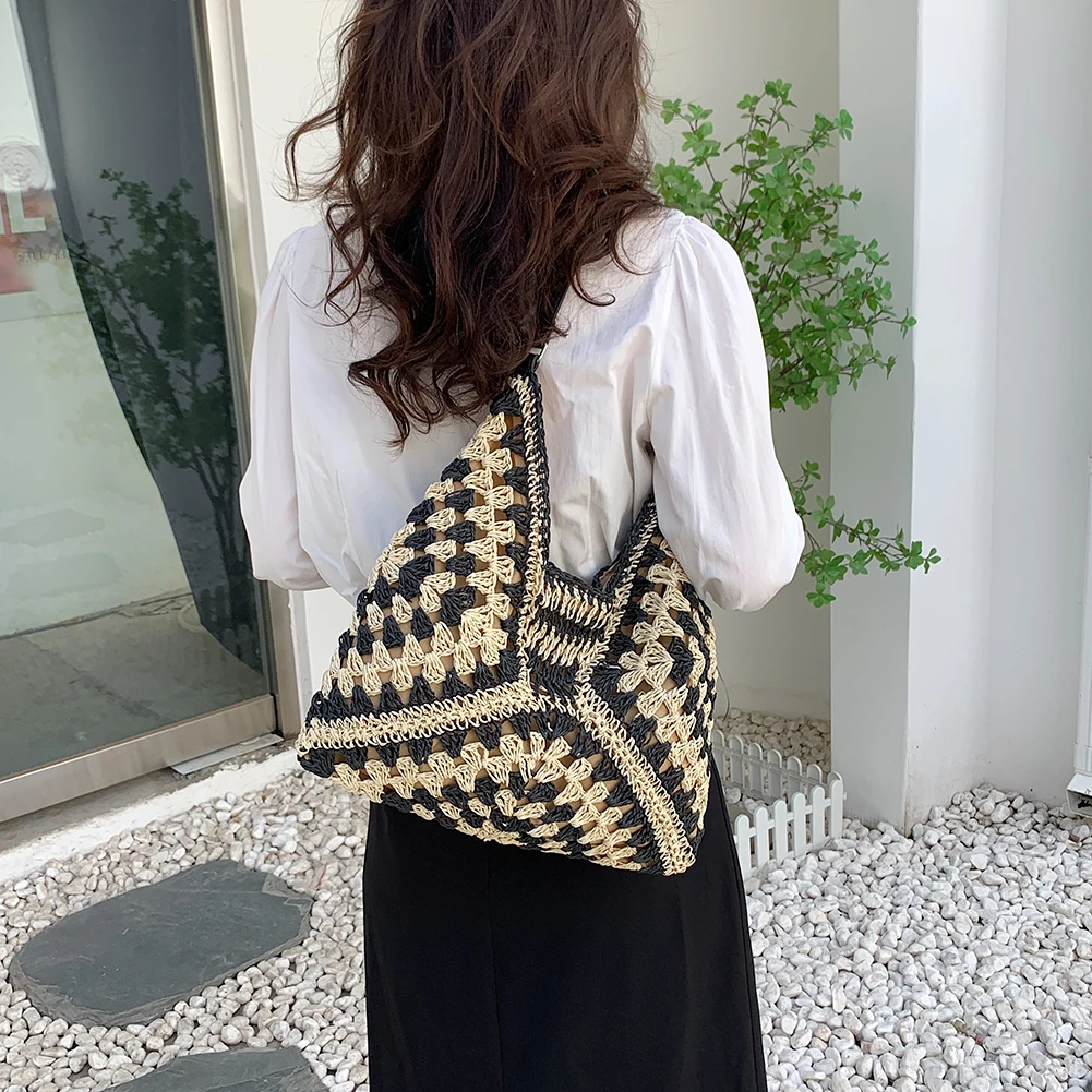 Boho Straw Woven Tote Bag