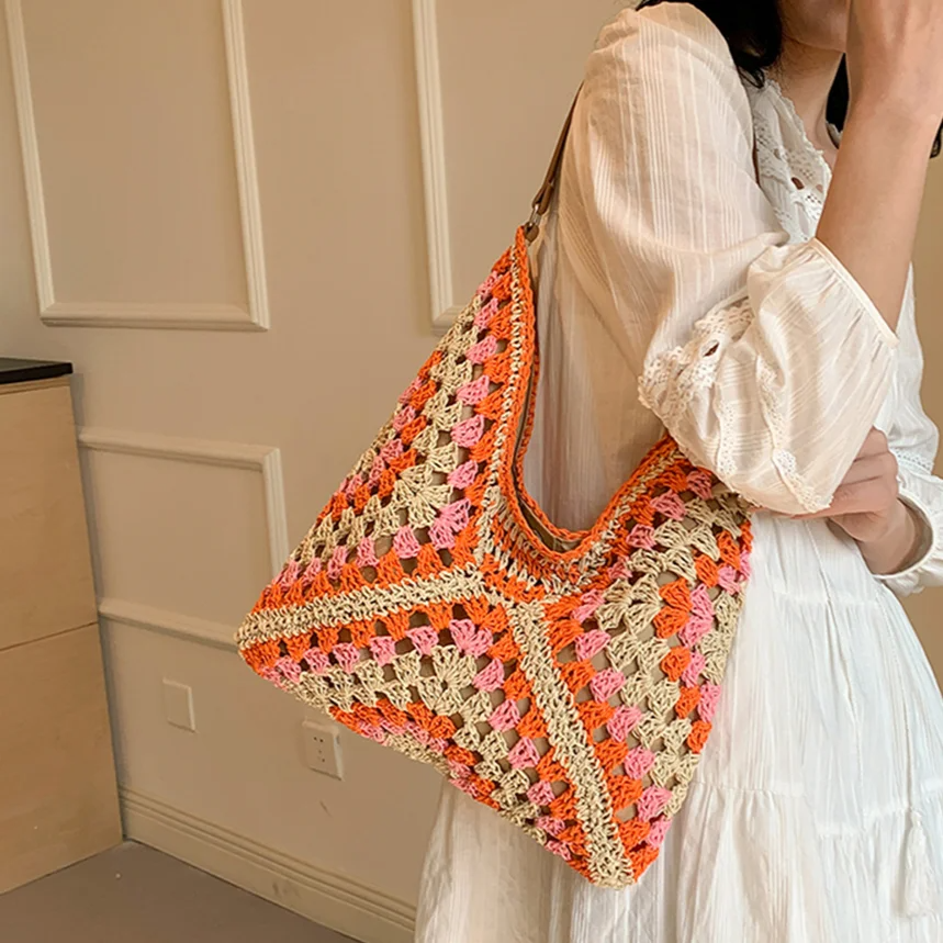 Boho Straw Woven Tote Bag