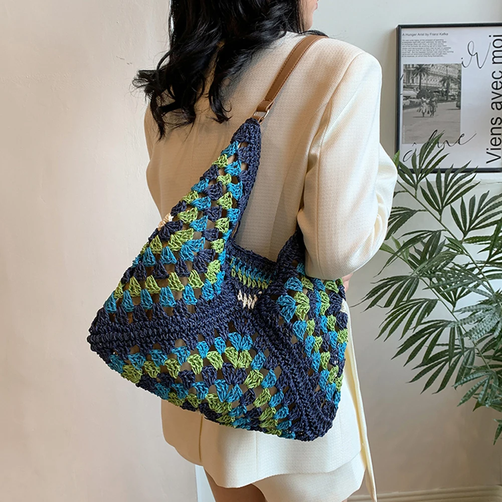 Boho Straw Woven Tote Bag