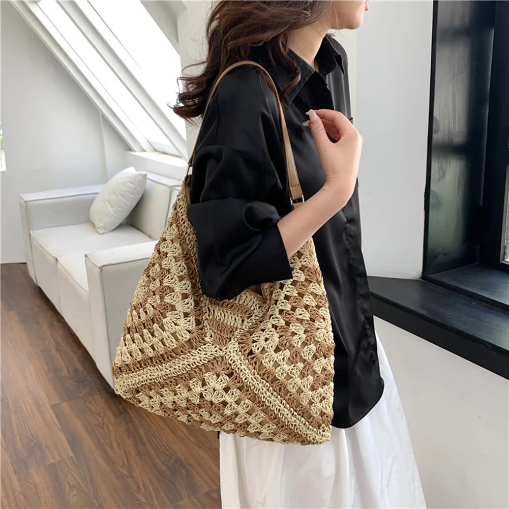 Boho Straw Woven Tote Bag