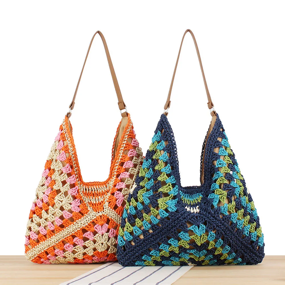 Boho Straw Woven Tote Bag