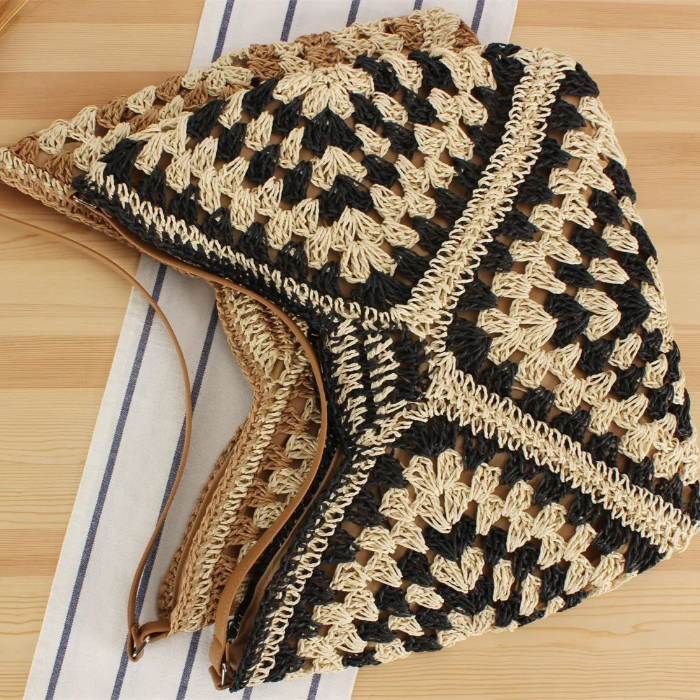 Boho Straw Woven Tote Bag