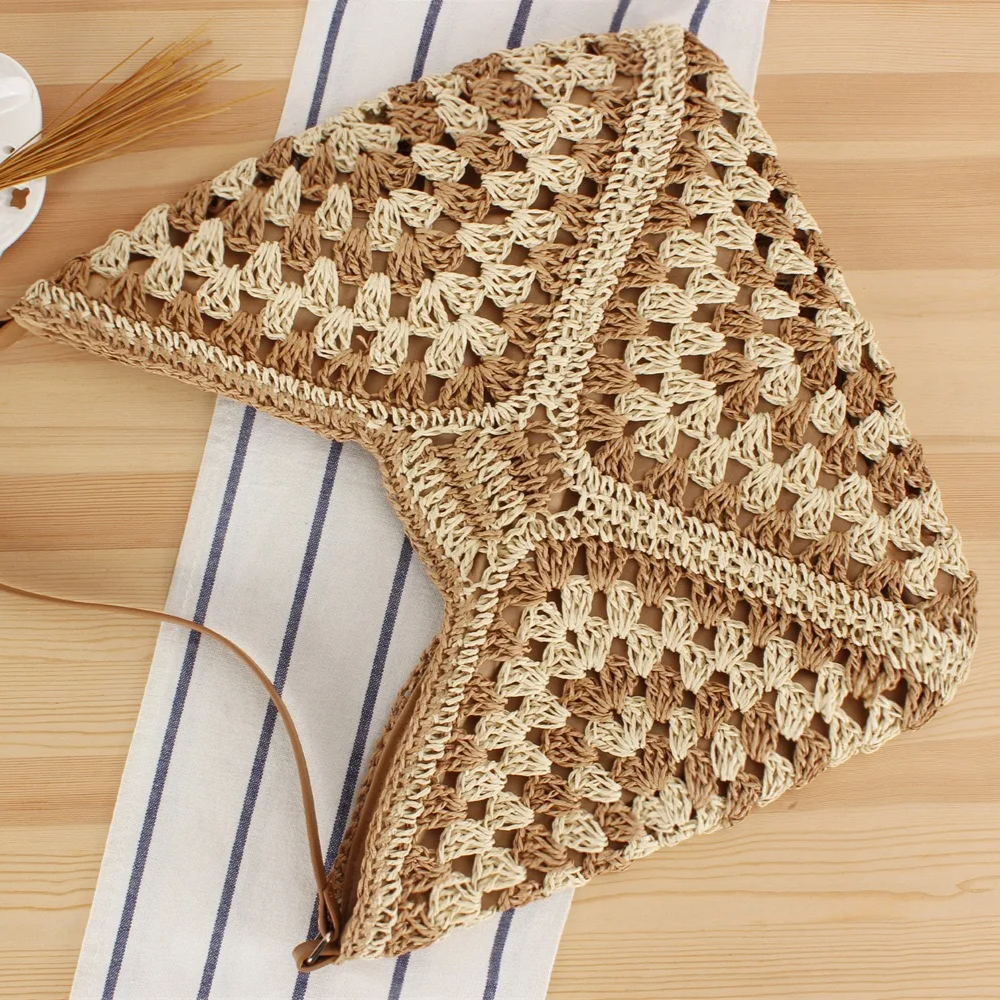 Boho Straw Woven Tote Bag