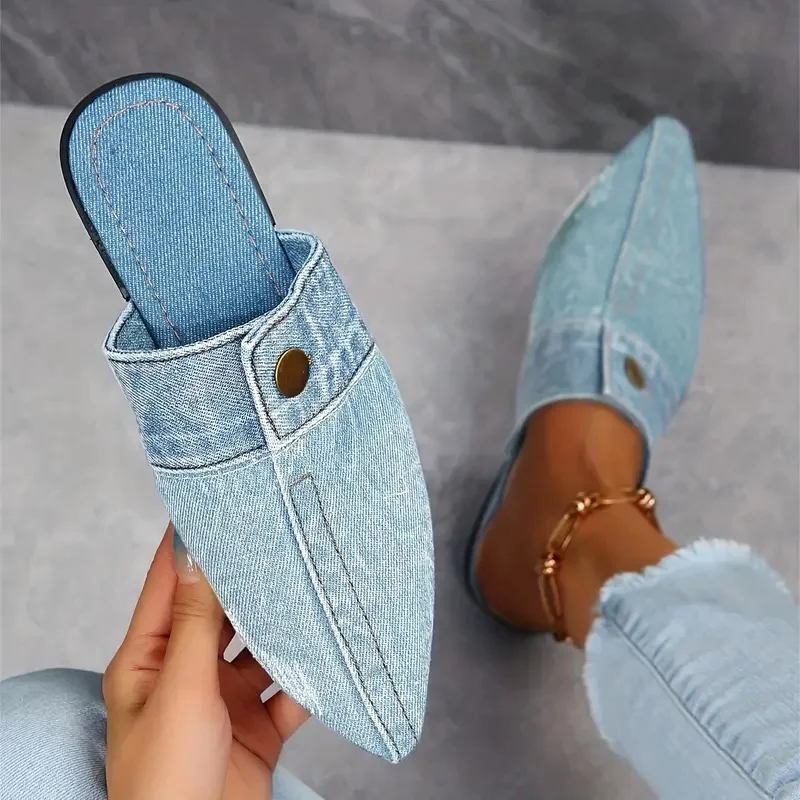 Women's Pointed Toe Denim Mules