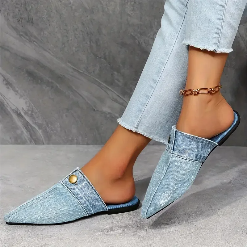 Women's Pointed Toe Denim Mules