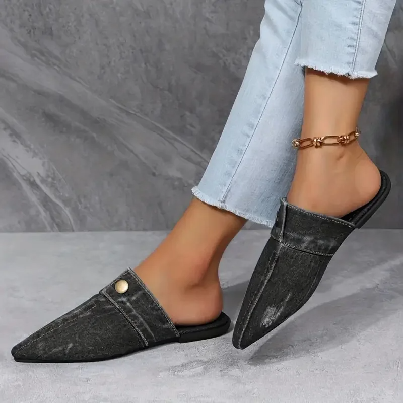 Women's Pointed Toe Denim Mules