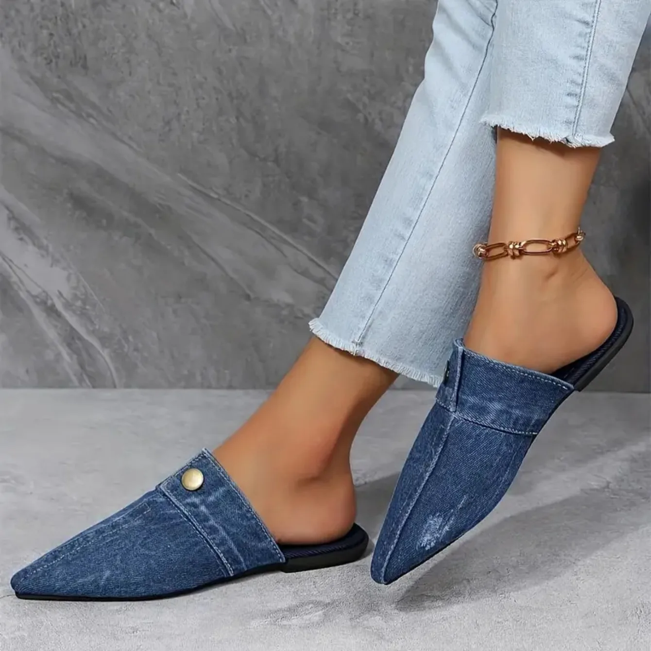 Women's Pointed Toe Denim Mules