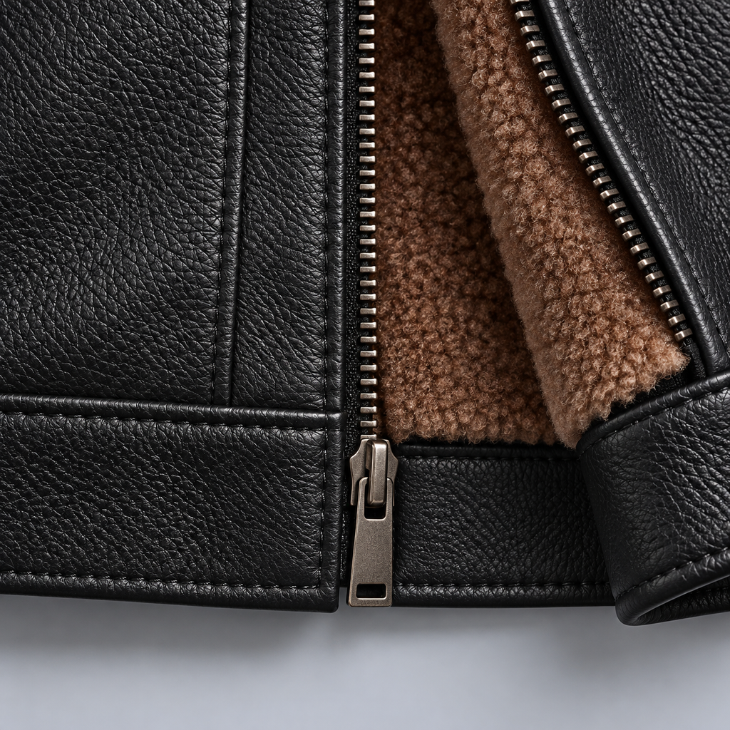 Stand Collar Faux Fur Leather
