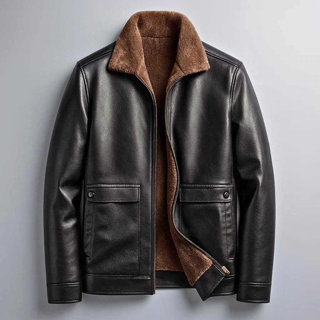 Stand Collar Faux Fur Leather