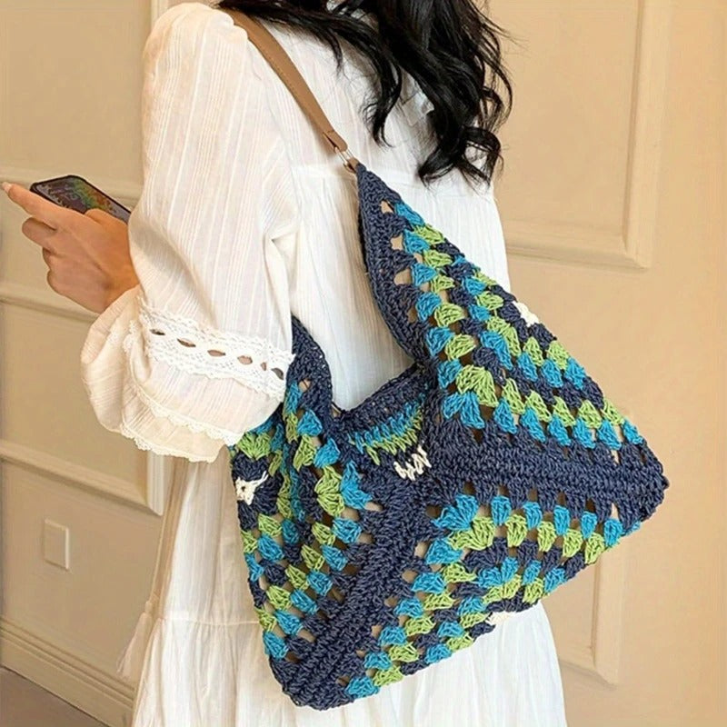 Boho Straw Woven Tote Bag