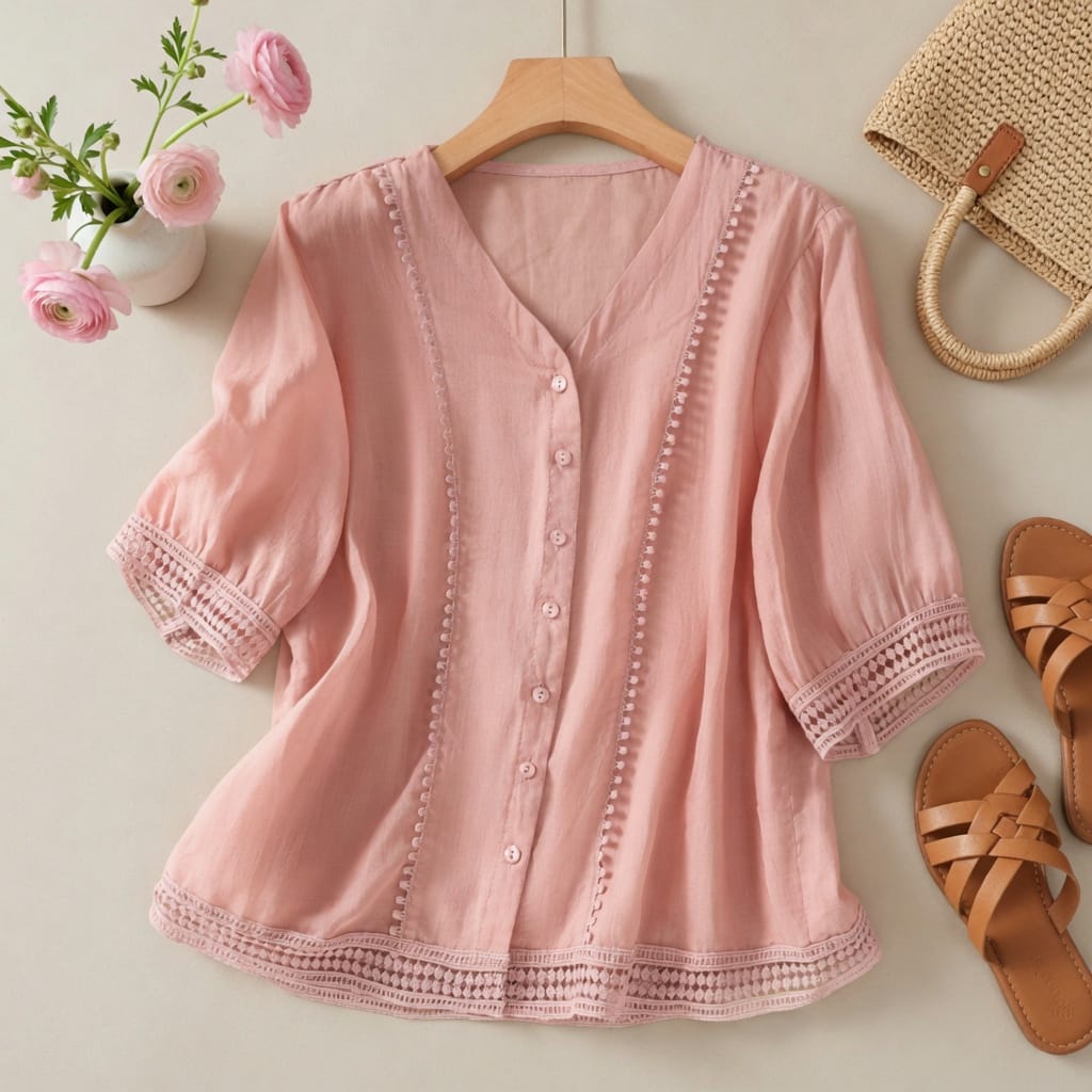 Lace Trim V-Neck Chiffon