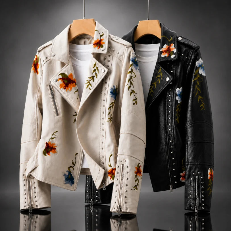 Floral Embroidered Faux Leather