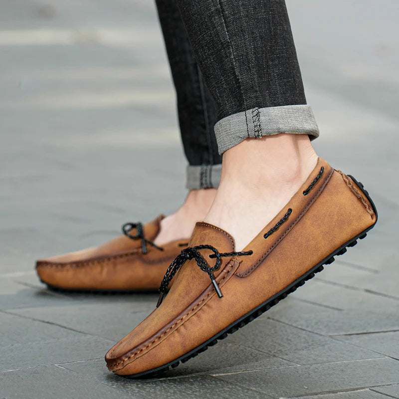 Split Leather Slip-On Loafers