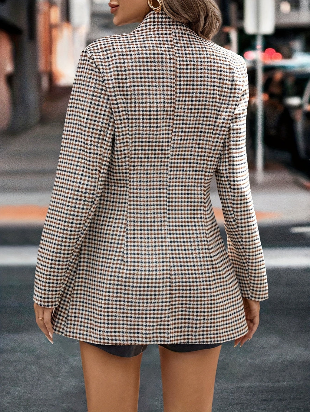 Elegant Plaid Open Jacket